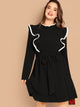  Plus Ruffle Trim Keyhole Back Belted Dress