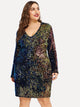 Plus V Neck Iridescent Sequin Dress