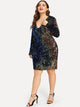 Plus V Neck Iridescent Sequin Dress