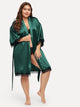 Plus Eyelash Lace Satin Robe