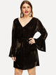  Plus Flounce Sleeve V-Cut Back Velvet Dress