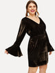 Plus Flounce Sleeve V-Cut Back Velvet Dress