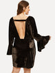  Plus Flounce Sleeve V-Cut Back Velvet Dress
