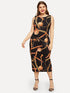 Plus Chain Print Form Fitting Dress