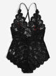 Plus Criss Cross Appliques Scalloped Trim Lace Teddy Bodysuit