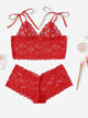 Plus Scalloped Trim Floral Lace Lingerie Set