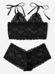 Plus Scalloped Trim Floral Lace Lingerie Set