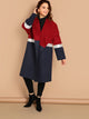 Plus Waterfall Collar Metallic Panel Colorblock Coat