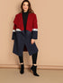 Plus Waterfall Collar Metallic Panel Colorblock Coat