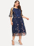 Plus Contrast Mesh Embroidery Dress