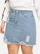 Plus Ripped Raw Hem Denim Skirt