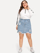 Plus Ripped Raw Hem Denim Skirt