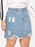 Plus Ripped Raw Hem Denim Skirt