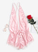 Plus Backless Satin Romper Bodysuit