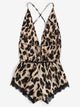 Plus Criss Cross Lace Trim Leopard Romper Bodysuit