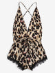 Plus Criss Cross Lace Trim Leopard Romper Bodysuit