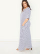 Plus Pocket Side Slit Hem Striped Dress