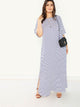 Plus Pocket Side Slit Hem Striped Dress