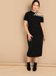 Plus Lettering Asymmetrical Neck Ribbed Knit Dress