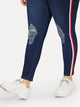 SHEIN Plus Stripe Side Ripped Jeans