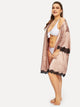 Plus Eyelash Lace Satin Robe