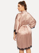 Plus Eyelash Lace Satin Robe