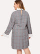 Plus Tie Neck Flounce Sleeve Plaid Dress