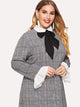 Plus Tie Neck Flounce Sleeve Plaid Dress