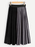 Plus Velvet Two Tone Pleated Skirt