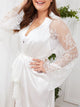 Plus Eyelash Lace Contrast Mesh Satin Robe