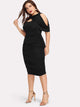 Plus Draped Cold Shoulder Open Front Ruched Dress