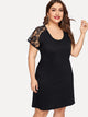 Plus Contrast Lace Solid Dress