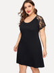 Plus Contrast Lace Solid Dress