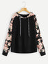 Plus Floral Raglan Sleeve Drawstring Hoodie