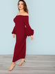  Plus Off Shoulder Lantern Sleeve Dress