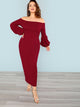  Plus Off Shoulder Lantern Sleeve Dress