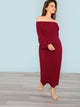  Plus Off Shoulder Lantern Sleeve Dress