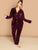 Plus Contrast Tipping Pocket Patched Velvet Blouse & Pants PJ Set