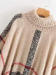 Plus Raw Hem Striped Poncho Sweater