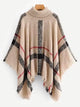 Plus Raw Hem Striped Poncho Sweater