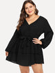  Plus Wrap Front Belted Crinkle Dress