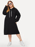 Plus Pearl Embellished Drawstring Hooded Dress