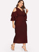 Plus Cold Shoulder Layered Sleeve Wrap Belted Dress