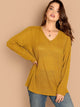  Plus V-Neck Rib Knit Solid Tee