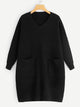 Plus V Neck Pocket Front Drop Shoulder Sweater Dress