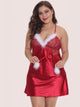 Plus Faux Fur Trim Satin Dress With Thong