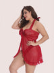 Plus Ruffle Split Lace Dress With Thong