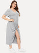 Plus Solid Twist Hem V-neck Dress