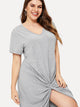 Plus Solid Twist Hem V-neck Dress