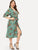 Plus Floral Print Self-tie Wrap Chiffon Dress